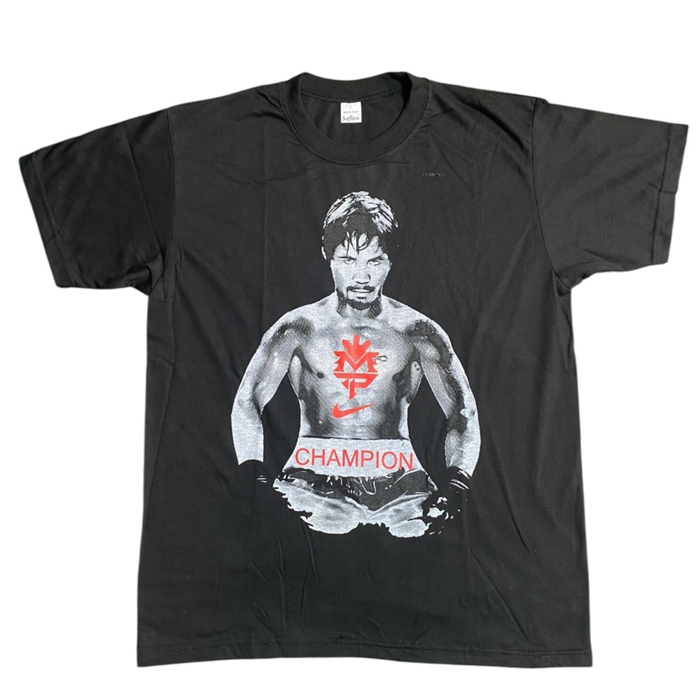 Y2K Manny Pacquiao Filipino Boxing Legend Black T-shirt Men's Large